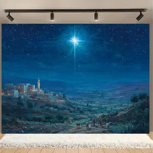 1 PC 2D Flat nativity bethlehem starry night Artistic Decorative Stylish Modern Polyester Wall Hanging for Interior Decoration Indoor Use High Quality