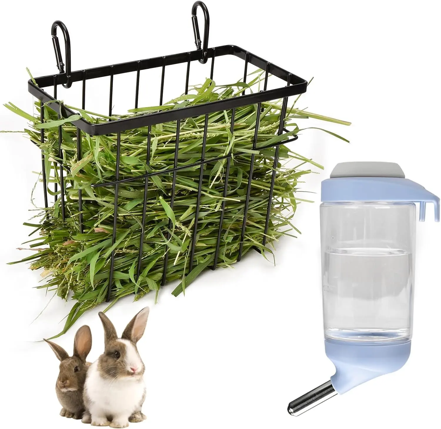 Small Animal Hay Feeder Set with 350ml Water Bottle & Hay Rack for Guinea Pigs, Chinchillas