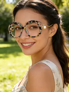 Vintage Round Frame Eyeglasses, Retro Fashion Eyeglasses for Women & Men, Metal Frame Legs, Fashion Eyeglasses Daily Clothing Decor, for Student Daily Use