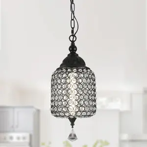 7.3" Black/Silver Finish Luxury Crystal Geometric LED Chandelier with Adjustable Chain, Crystal Pendant Light for Living Room and Dining Room