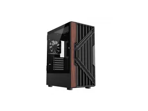 DIYPC DIY-G18-WD Black USB3.0 /Type C ATX Mid Tower Gaming Computer Case w/ Tempered Glass Side Panel and Walnut Wood Front Panel. 4 x 120mm PWM Fan Pre-Installed