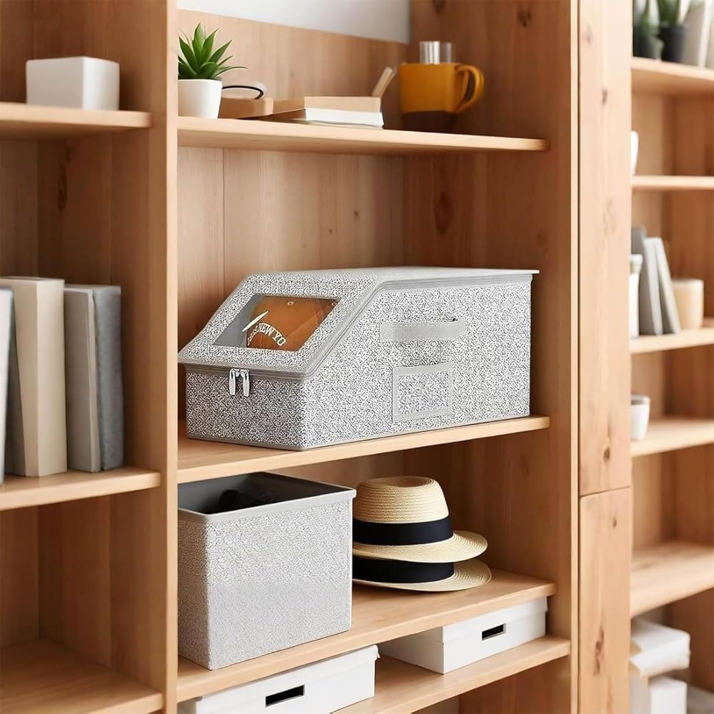 Stackable Hat Organizer for Baseball Caps, Ball Cap Storage Organizer with Clear Window, Hat Storage Box Flip-Top Access for Closet Bedroom Shelf (Gray)