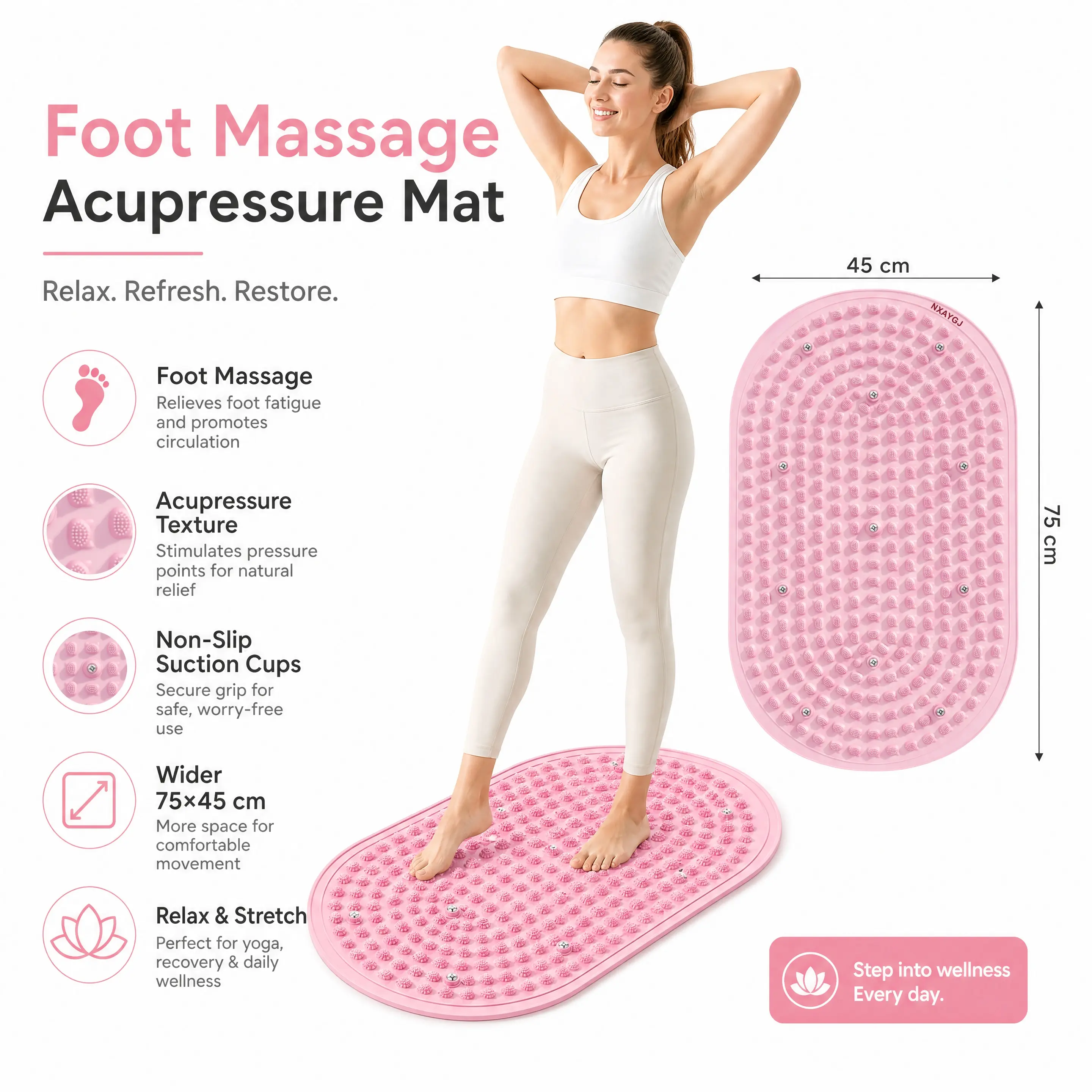 NXAYGJ LSR Silicone Acupressure Mat 30×18 Inch Pink Foot Massage Mat, Relieve Fatigue Foot Reflexology Pad for Office Workers Elderly Long Time Sitting People