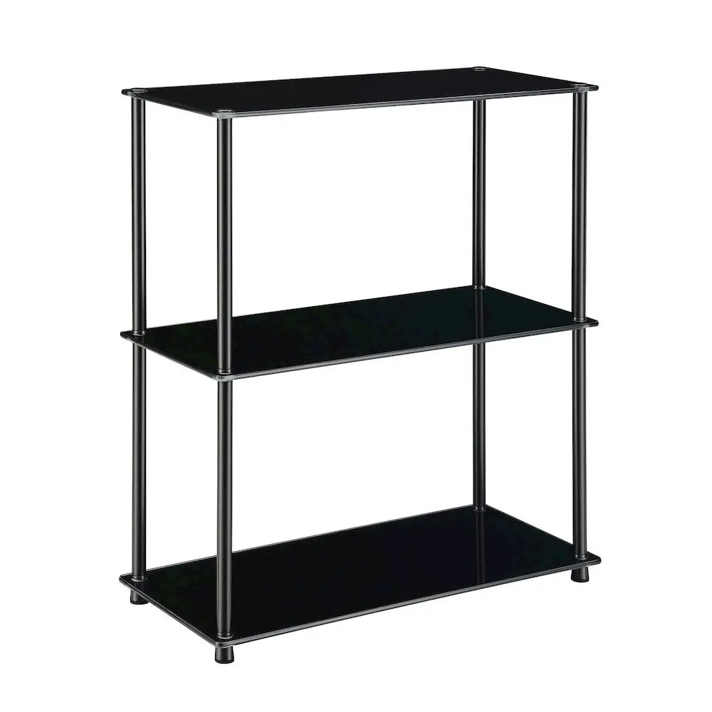 3-Tier Modern Black Glass Chrome Bookshelf, Indoor Display Shelf & Rack