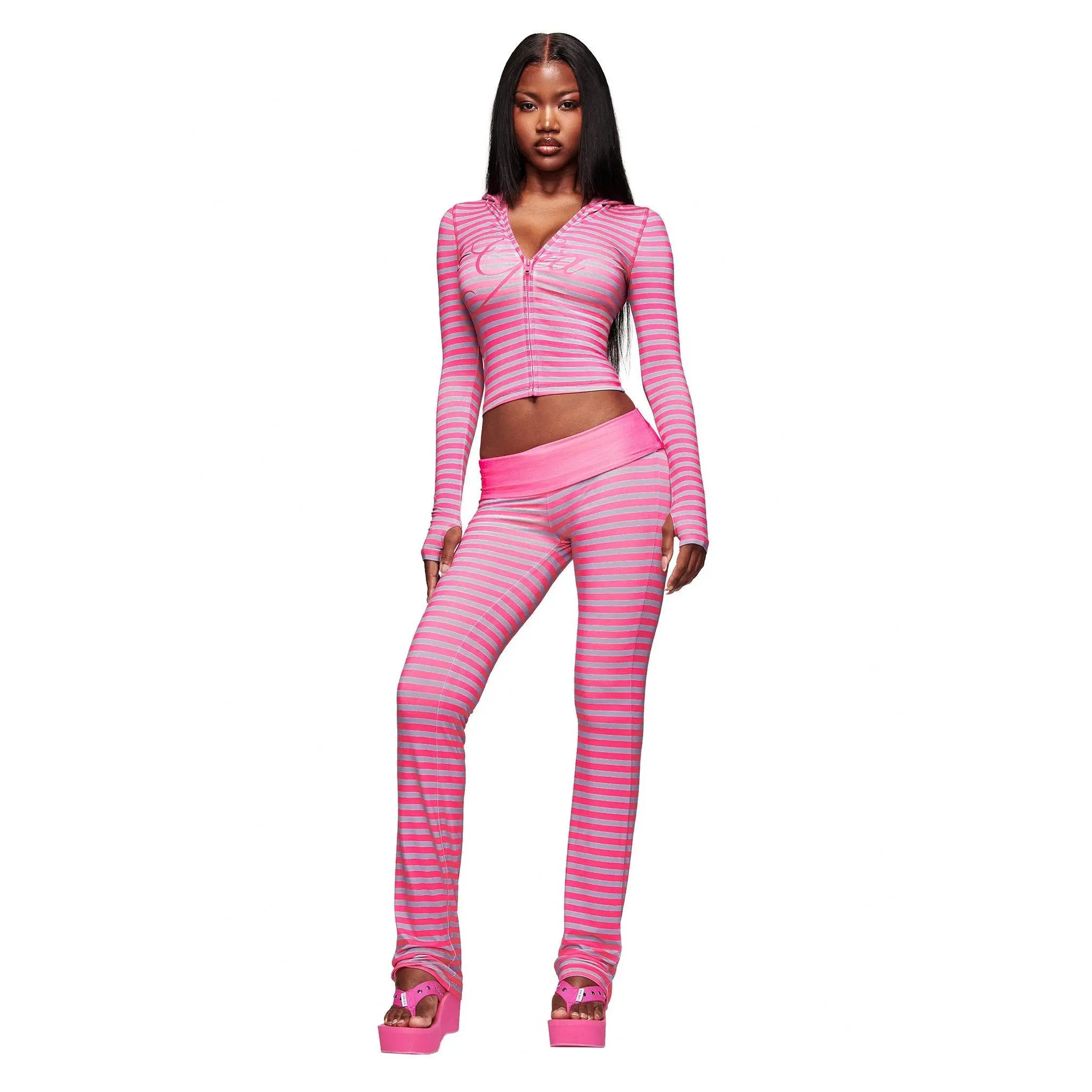 BLARE FOLDOVER TRACKPANT - HOT PINK STRIPE