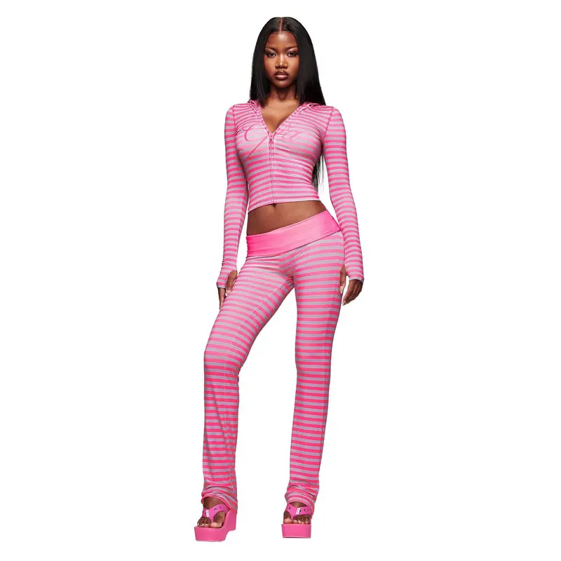 BLARE FOLDOVER TRACKPANT - HOT PINK STRIPE