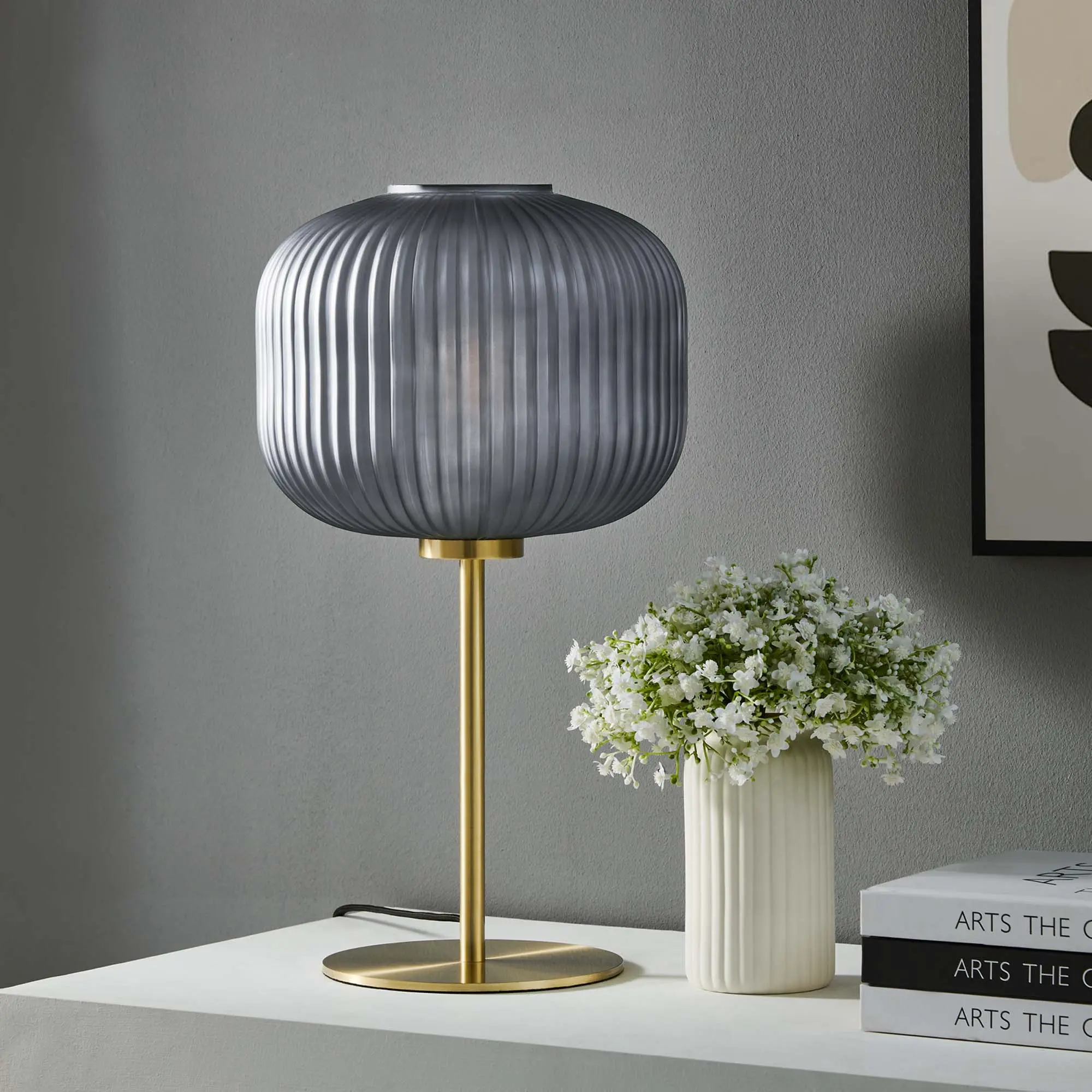 Modway Reprise Glass Sphere Glass and Metal Table Lamp in Black Satin Brass