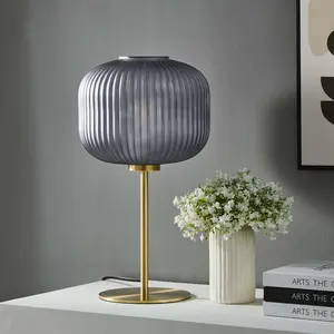 Modway Reprise Glass Sphere Glass and Metal Table Lamp in Black Satin Brass