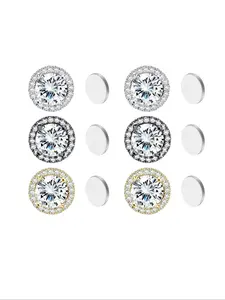 2pcs Stainless Steel Magnetic Ear Clips with Zircon Stones, Pain-Free Design for Long Wear, Stylish Earrings for Daily Use, Zircon Stud Earrings