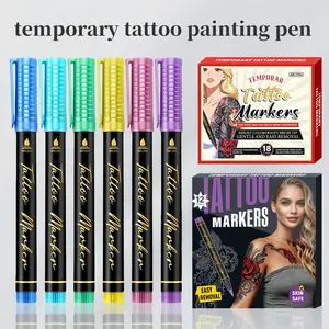 Christmas Painting Supplies, Temporary Tattoo Markers 18 Colors, Soft Brush Head, Non-Toxic Skin-Friendly Quick Dry Waterproof
