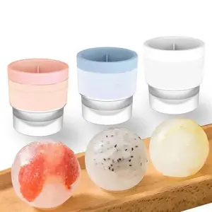Stackable Round Ice Hockey Mold, Large Sphere Ice Cube Maker with Lid, Easy Release Reusable Ice Ball Mold for Whiskey Cocktails Coffee Tea Drinks-MM1