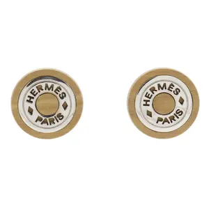 Pre-owned HERMÈS Wood Small Leather Goods Hermes Sellier Metal Earrings