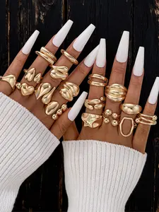 17-Piece Ring Set for Women, Casual Style Zinc Alloy Jewelry, Plain Design for All Seasons, Perfect Gift for Christmas & Daily Wear, Stackable Rings