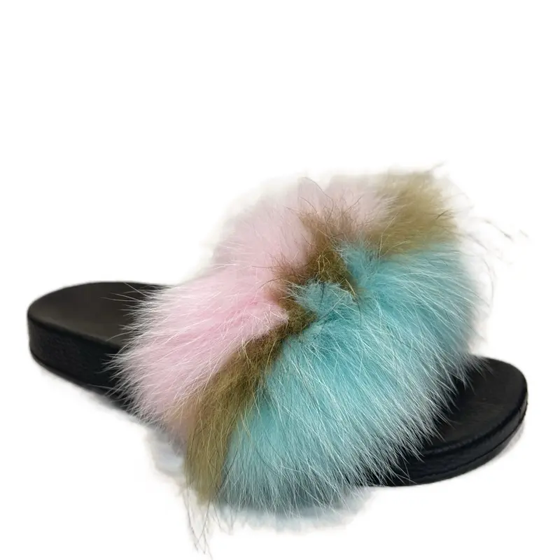 Stylish Rainbow Ombré Faux Fur Slides for Women, Open Toe Slip On Footwear with a Lightweight Cushioned Sole, Soft, Fashion Slide, Cushioned Rubber, Casual Wear, Chic, Flipflop, Design
