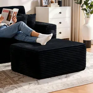 35" Plush Boneless Ottoman, Upholstered Cloud Footrest for Boneless Couch in a Box,Oversize Poufs for Living Room & Bedroom Sofa Ottoman,Comfy Seating with Dense Foam, Black (Plush Corduroy Fabric) summergarden