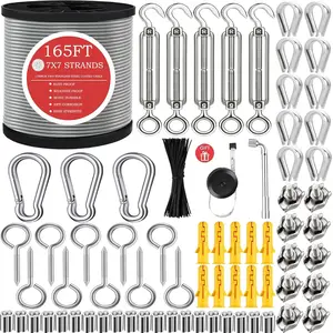 1/8" Stainless Steel ,1/8" Wire Rope,M5 Turnbuckle Kit,165FT Wire Tensioner for String Light Hanging Kit,Aircraft ,Guy Wire,Stainless Steel Wire Rope Kit