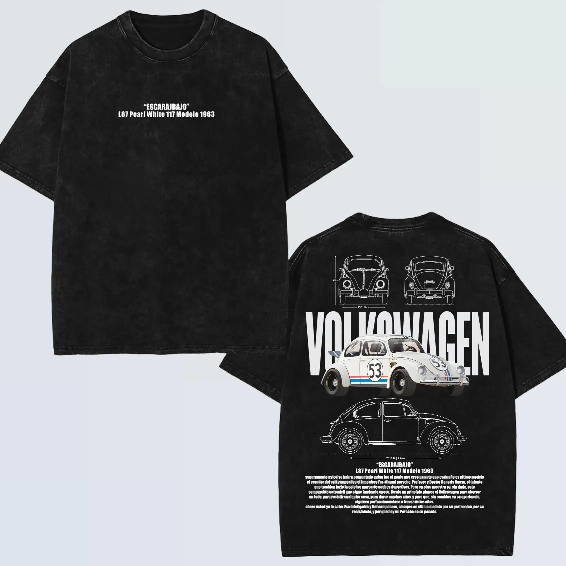Washed Vintage Short Sleeve T-shirt Volkswagen Beetle 53 Racing Car T-Shirt Streetwear, 90s Classic Race Car Tee, Car Enthusiast, 2025 Trendy Auto Merch Inspired Menswear Top Graphic T-shirt graphic tees vacation outfits men gifts dailywear