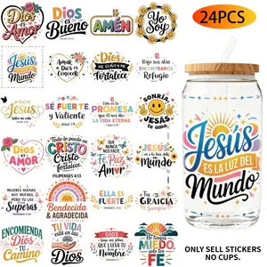 24PCS/Set Spanish inspirational Quotes Themed UV DTF 16OZ DIY Transfer Paper Set Used For 16oz Water Bottles Glass Bottles Laptops Home Decoration DIY Crafts Cup Stickers High Viscosity Transfer Paper Vinyl Stickers