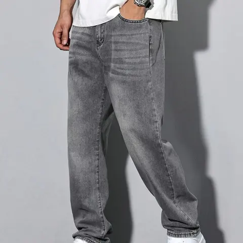 Unisex Solid Color Plain Straight-Leg Jeans with Slant Pockets, Cotton Jeans, Casual Versatile Washed Denim Pants, Couple Straight Fit Trousers, Menswear