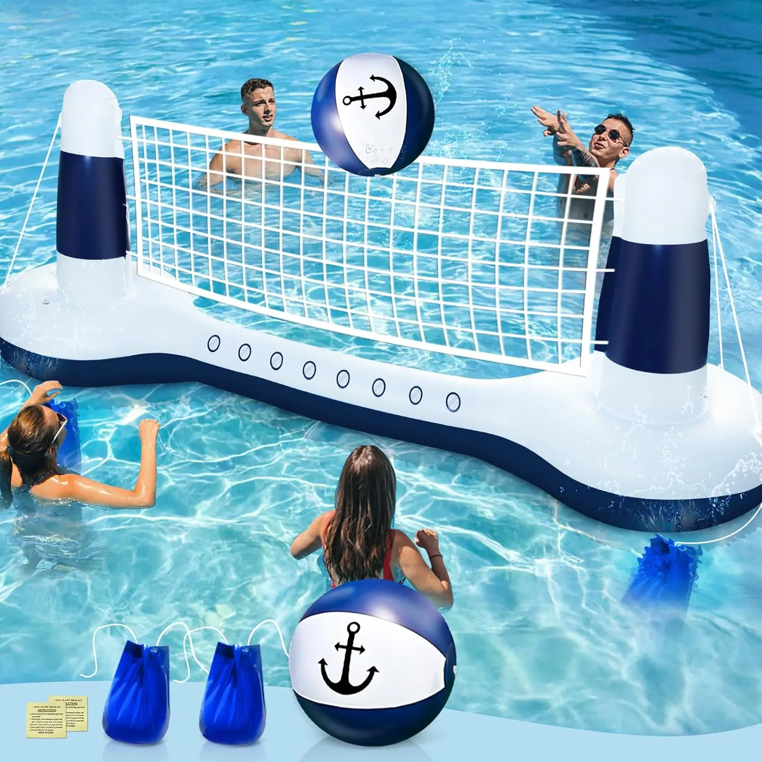 TURNMEON Inflatable Pool Toys Games Set Pool Volleyball Net with Yacht Theme Floating Volleyball Swimming Pools Game Gift for Adults Perfect Summer Water Sport Party Float