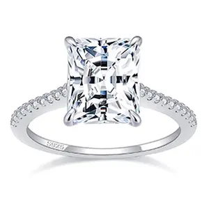 4CT 925 Sterling Silver Princess/Radiant Cut Cubic Zirconia Engagement Rings for Women with 18K White Gold Plated, BAGUTTA PAVONE Solitaire CZ Engagement Promise Ring for Women Wedding Bands for Her Size6-9