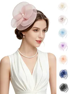 1PC Fascinators Hats for Women - Tea Party Hat Kentucky Fascinator Derby Flower Mesh Pillbox Hat for Bridal Wedding