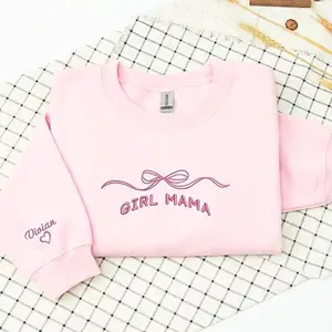 Custom Girl Mama Embroidered Sweatshirt with Kids Name Sleeve – Mom Mothers Day Birthday Pregnancy Gift, New Mom Sweatshirt, Girl Of Mom, Cool Moms Club Shirt, Girl Mama