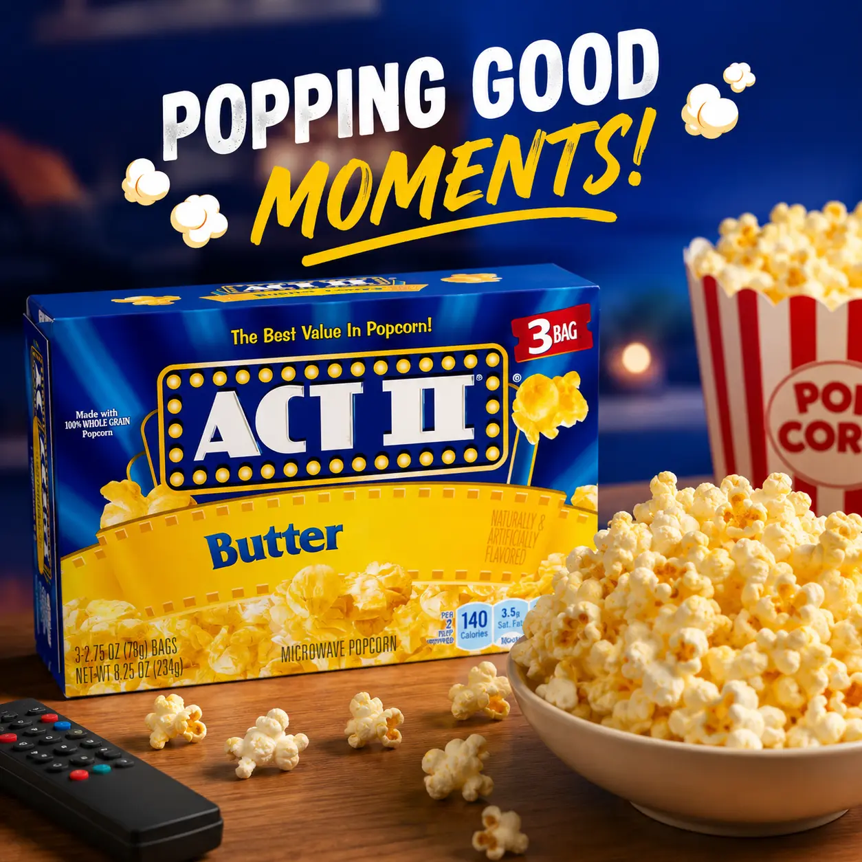 Butter Flavored Popcorn for Microwave – Ready-to-Make Snack Bags, 3 Count, Crispy & Light Snack Option