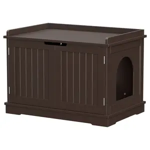 SUPERDEAL Double Door Cat Washroom Hidden Cat Litter Box Enclosure Storage Cabinet MDF Frame Pet Cat House, Brown
