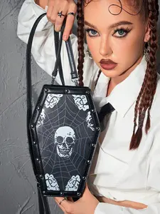 Dark wind skull cobweb coffin bag, niche design fashion simple casual joker shoulder bag, Gothic style personality classic creative versatile shoulder bag, suitable for daily commuting, shopping and dating.