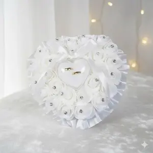 Elegant Rose Ring Holder Pillow Box Set for Wedding Ceremony, Proposal or Anniversary Gift - Romantic Ring Storage Decor, Popular Bridal Accessory for Couples.