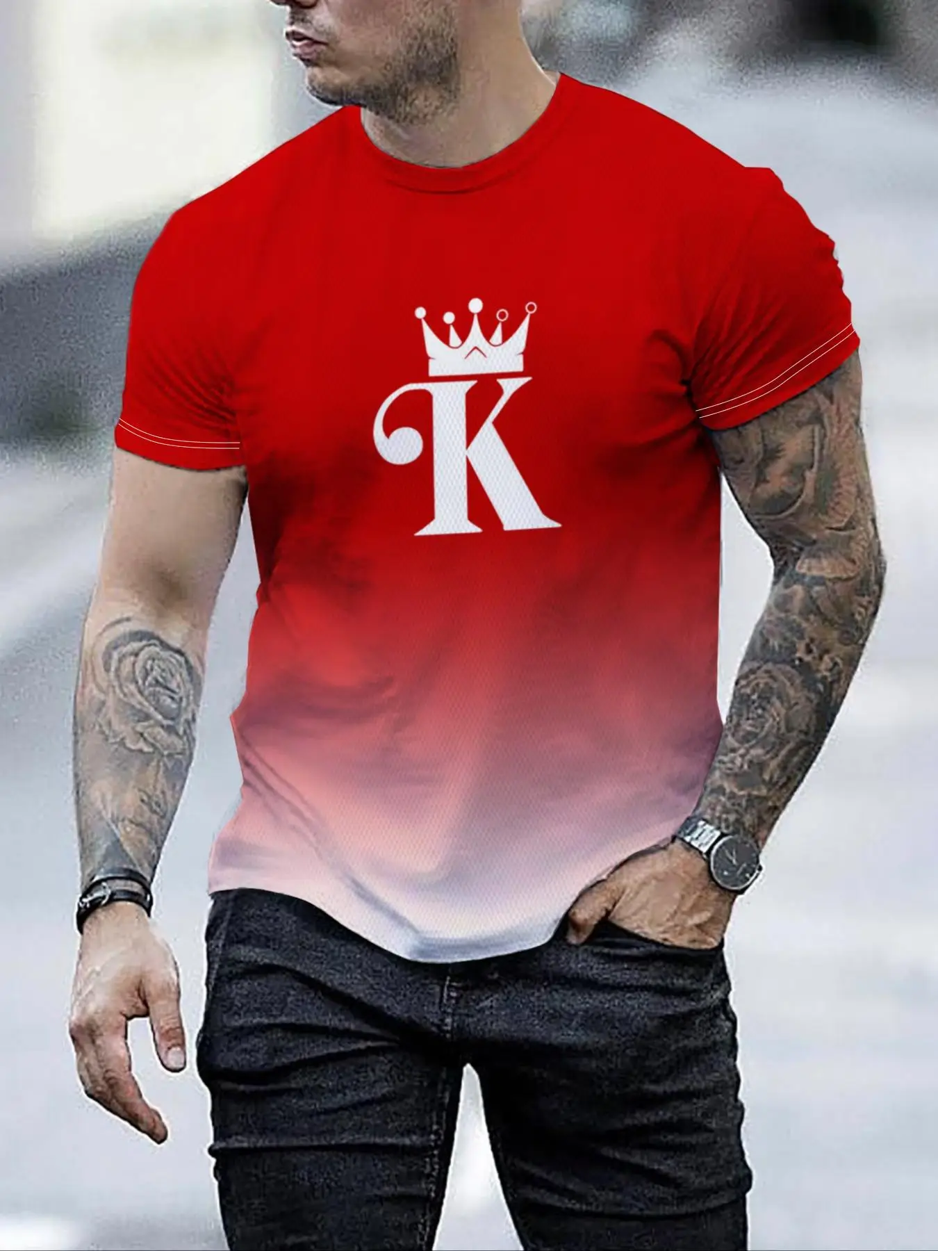 Men's Regular Fit Crown & Letter Print Round Neck Tee, Casual Short Sleeve Crew Neck T-shirt for Summer, Fashion Men's Top for Daily Wear