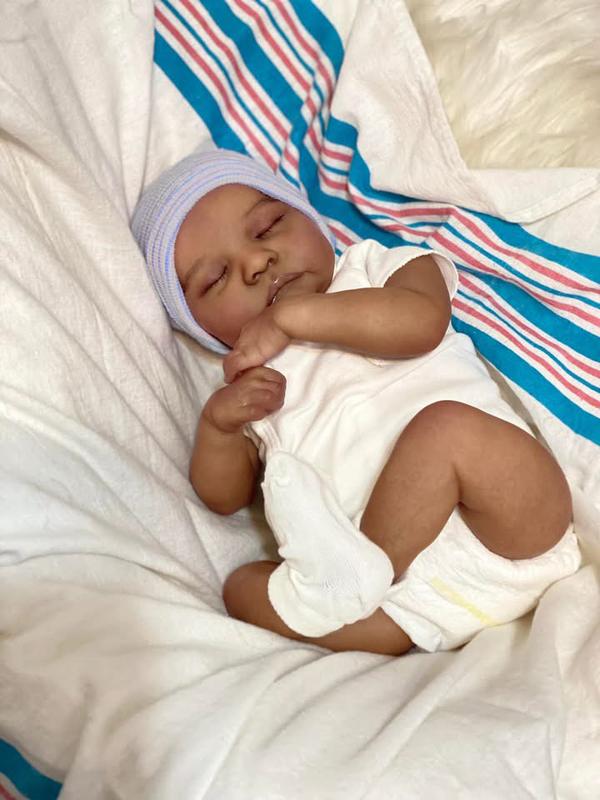 Reborn Baby Dolls 19 inch Eyes Closed  African American Black Soft Body Realistic Vinyl Toddler Real Life Baby Dolls Cloth Body Doll Toy Gift for Kids Age 3+