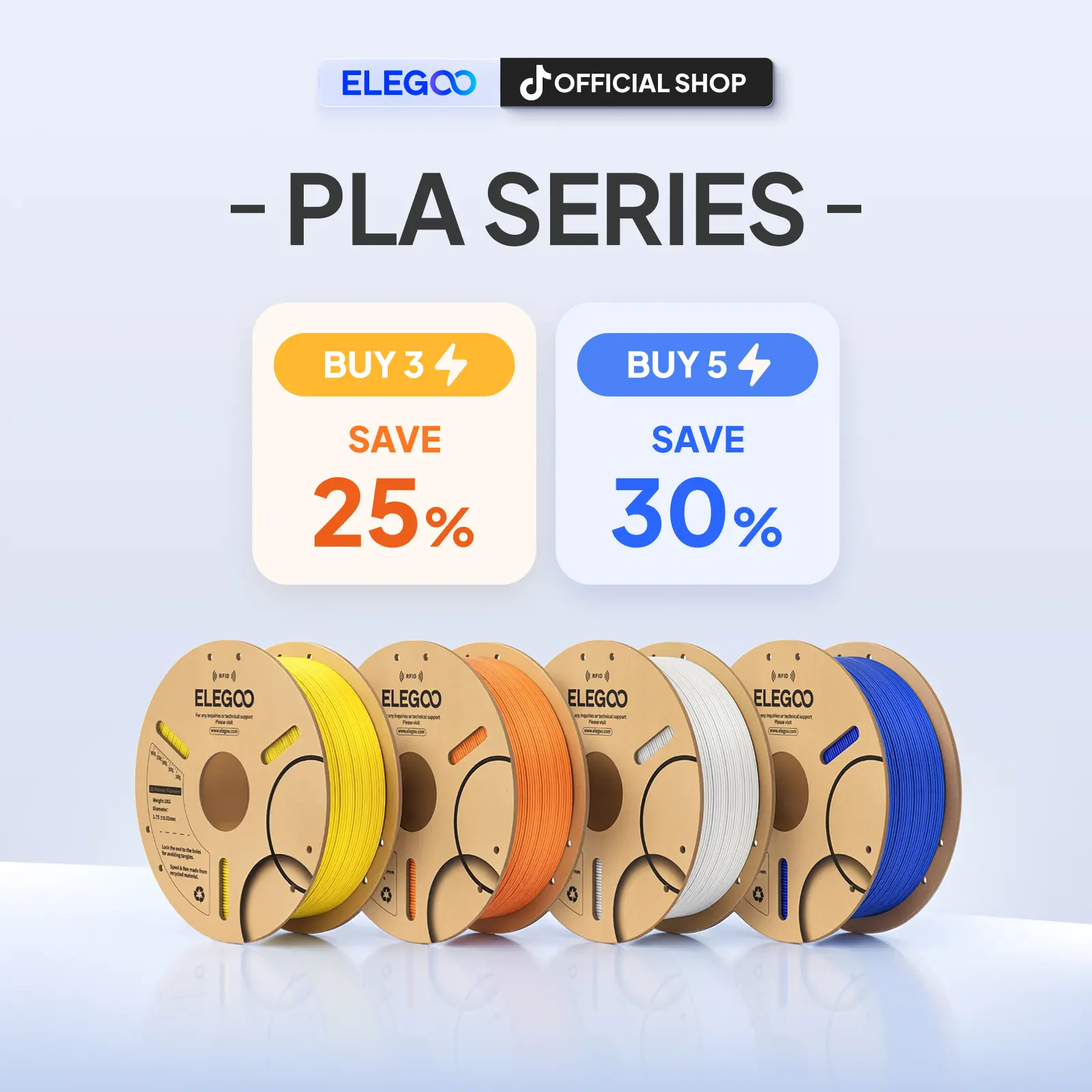 ELEGOO Polylactic Acid (PLA) Series Filament 1.75mm, Eco-Friendly Biodegradable Cardboard Spool, Mix & Match Bundle Sale, Exceptional Dimensional Accuracy, FDM 3D Printer Compatible, Print Farm Wholesale Pack, Ideal for Beginners, tiktokshopbacktoschool