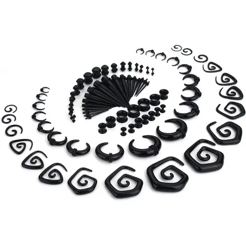 FASACCO 86-Count Unisex Multi-Size Ear Stretching Earrings Kit - Tapered Acrylic Plugs, Spiral Acrylic Pieces, Safe Silicone Tunnels, Gauges Expanders (14G-00G Body Piercings Set, Geometric-Shaped Boxed Earrings), Geometric-Shaped Earrings sohochic
