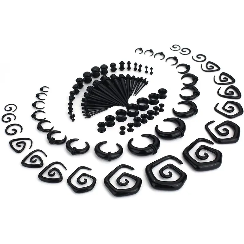 FASACCO 86-Count Unisex Multi-Size Ear Stretching Earrings Kit - Tapered Acrylic Plugs, Spiral Acrylic Pieces, Safe Silicone Tunnels, Gauges Expanders (14G-00G Body Piercings Set, Geometric-Shaped Boxed Earrings), Geometric-Shaped Earrings sohochic