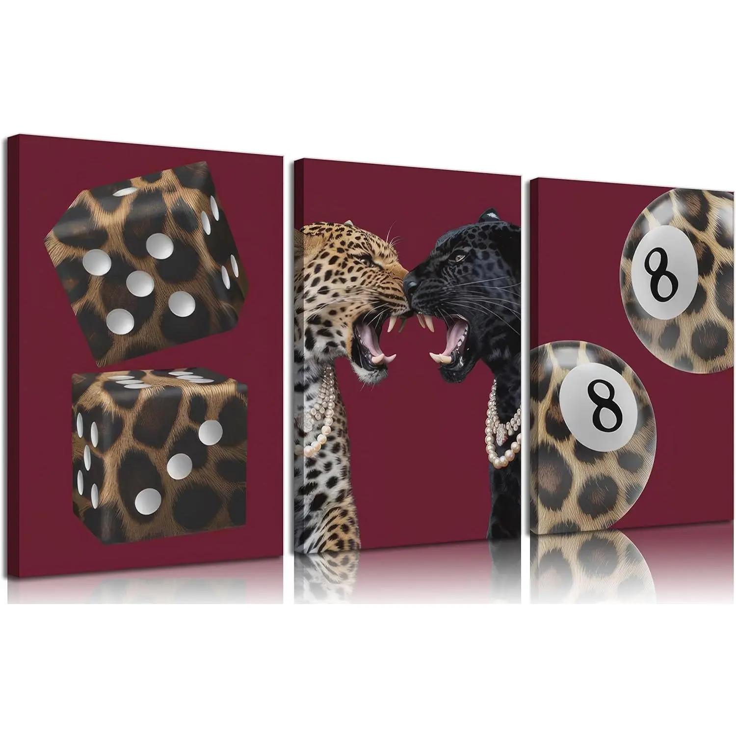 Ornaments Artistic Photo Inner Wooden Framed 3pcs 12L x 16H Trendy Leopard Canvas Wall Art Funky Lucky 8 Ball Pictures Wall Decor Eclectic Cheetah Preppy Aesthetic Posters Prints Paintings For Bedroom Dorm Living Bathroom Decoration Prepare To Hang