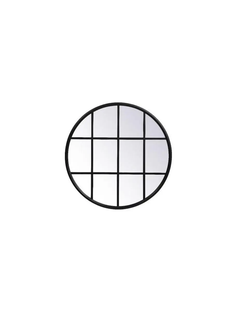 Elegant Decor MR632828BK Metal Windowpane Ring Mirror, 28x28 in. Glass-MDF Hanging Wall Decor, Black