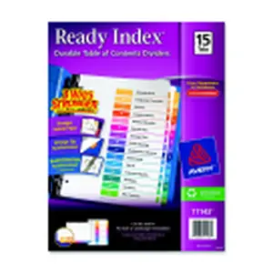 Avery Ready Index Reinforced Table Of Content Dividers, Assorted Colors, Numbers 1-15, 2 in 1 Tab Design, 30% Post-Consumer Materials, Organizes Quickly, For Binders & Typewriters