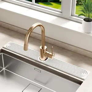 Stone Faucet Mat for Kitchen Sink Quick Dry Diatomite Sink Splash Guard Prevents Moisture Buildup Water Stains Water Absorbing Stone Tray for Bathroom Countertop White 30" x 4"