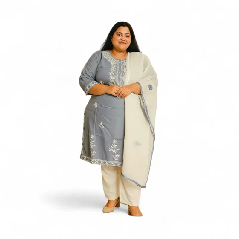 Plus Size Rayon Chikankari Kurta Set Casual Wear for Women Yellow & White Perfect for Any Occasion Womenswear Asian Clothes