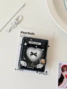 Simple Design Girl Cartoon 2 Inch Hanging Decoration, Small Photo Album Student Bow Card Holder, Bag Accessory Storage Folder, Album Photocards, Photo Organizer, Photo Keeper