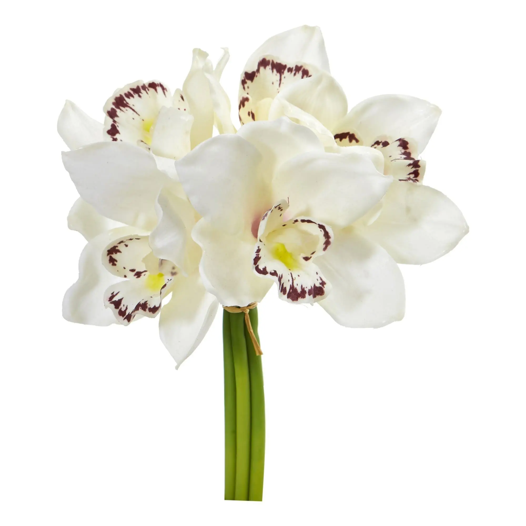9” Decorative Artificial Cymbidium Orchid Bouquet Bundle (Set of 6) - Home Decor Plants for Room Vase Display