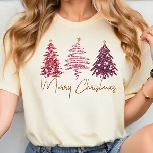 Pink Glitter Merry Christmas with Trees