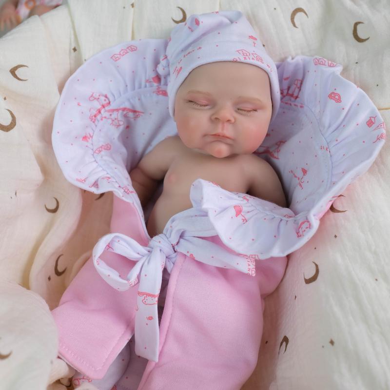 12 Inch Solid Silicone Baby Dolls Full Body Realistic Newborn Reborn Baby Doll Sleeping Girl with Clothes Set Christmas Toy for Kids Ages 3+