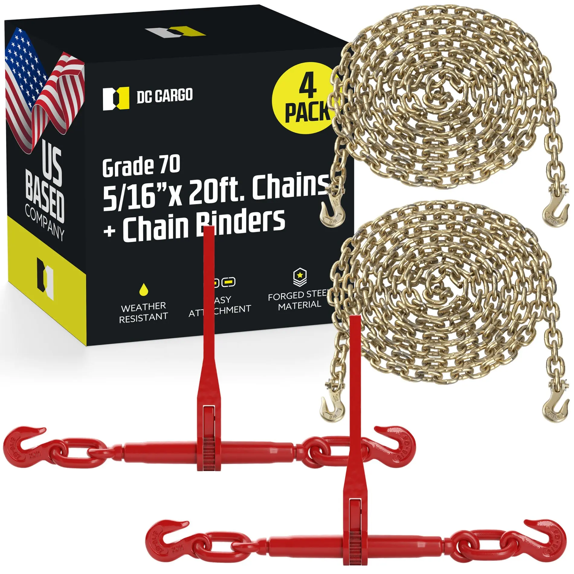 5/16" Grade 70 Chain And Ratchet Binder Kit: 4 Pcs