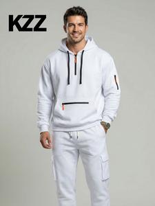 KZZ Menswear 2-Piece Plain Matching Winter Fleece-Lined Casual Suit, Loose-Fit Multi-Pocket Workwear with Warm Long-Sleeve Jacket & Pants, Cold Weather Activewear, Christmas Gift for Him