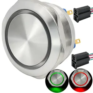 40mm 1.57" Momentary Big Push Button  2 Color Light Red and Green 12VDC/AC Stainless Steel 316  IP67 DPDT with Wire (, 12)