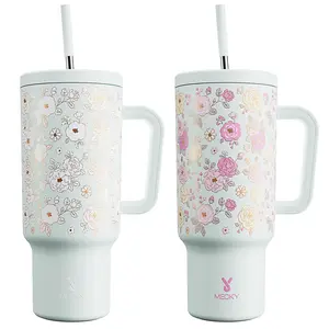 New Meoky New arrival: Sunlight-activated color change 40oz Sunlight Floral Print Tumbler with Handle & Straw, 24H Cold Insulated 304 Stainless Steel Travel Mug, Leakproof Non-Slip Iced Coffee Cup for Car, outdoor，Office & Daily Use
