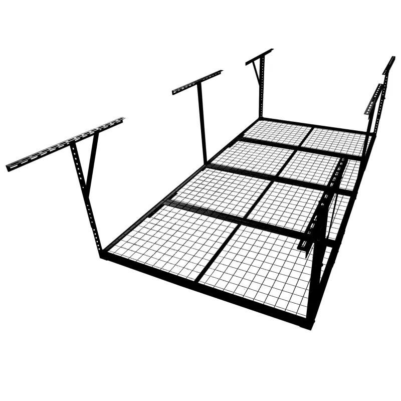 2x8FT-4x8FT Overhead Garage Storage Rack, Heavy-Duty Metal Garage Ceiling Storage Rack, 22''-40" Adjustable Ceiling Drop-Down, 600 lb. Loading Weight Capacity, Black and White Color